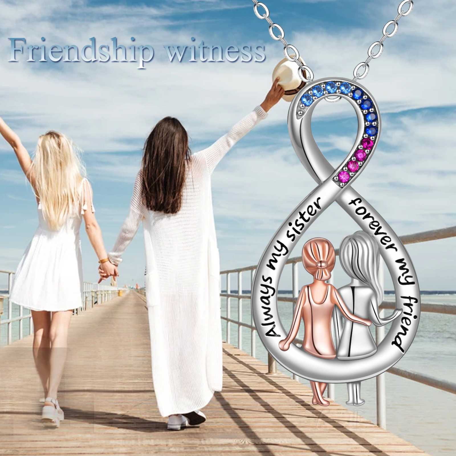 925 Sterling Silver Sister-shaped Pendant Necklace, Gift